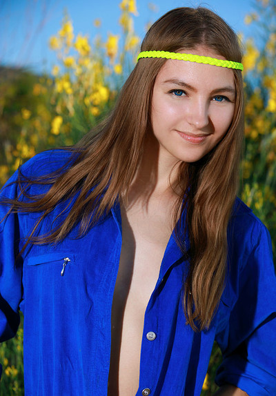 Izabel A in Gorgeous girl Izabel A pulls down her blue robe outdoors from Met Art
